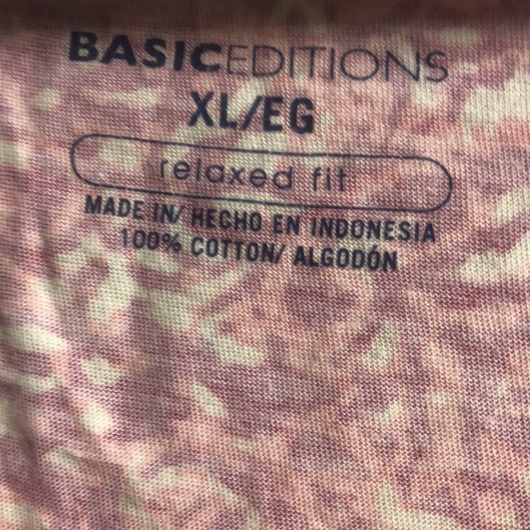 Basic pink white xl relaxed fit tee elastic sleeves squared neckline euc - Picture 2 of 11